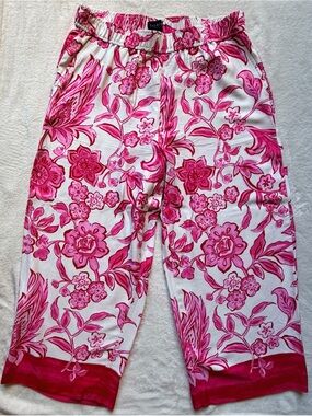 Talbots Petite Pink and Red Floral Wide Leg Pull-On Pants